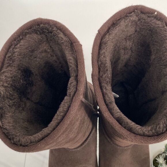 DREAM PAIRS High-top Winter Snow Boots Slip-On Leather Faux Lined Brown 10 - Picture 11 of 13